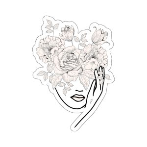 Line Drawing Of Woman With Flowers Die Cut Stickers, Minimalist Art, Line Art Sticker, Female Line Art, Die Cut Decals