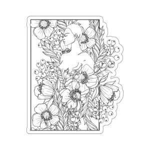 Floral Female Body Line Drawing Die Cut Stickers, Die Cut Decals, Minimalist Art, Line Art Sticker, Female Line Art