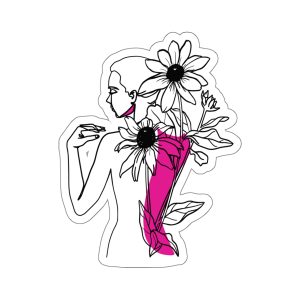 Flower on Woman Back Line Art Die Cut Stickers, Aesthetic Laptop Decals, Creative Gift for Her, Plant Lover Stickers, Flower Art Decor
