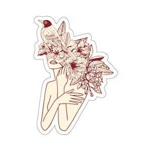 Single Line Woman Head of Flowers with Bird Line Art Die Cut Stickers, Die Cut Decals, Minimalist Art, Line Art Sticker, Line Drawing Woman