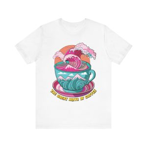 Pink Turquoise Retro The Greatest Wave Japanese Tshirt, Coffee Tshirt, Gift For Coffee Lover, The Great Wave Of Coffee