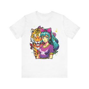 Fun Graphic Tee with Tiger and Girl Design, Casual Wear, Anime Style Shirt, Unique Gift for Friends, Festival Fashion, Trendy Clothing