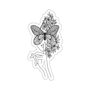 Woman's Face with Butterflies Line Art Die Cut Stickers, Nature Decor, Laptop Stickers, Boho Aesthetic, Gift for Nature Lovers